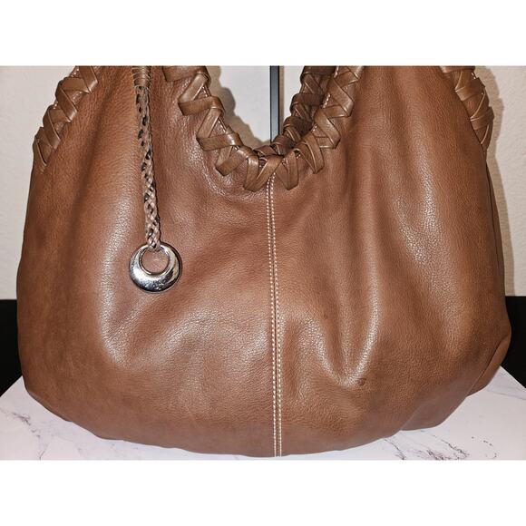 Donald J Pliner Marquis Brown Leather Hobo Handbag 21x15x5 - Picture 4 of 16